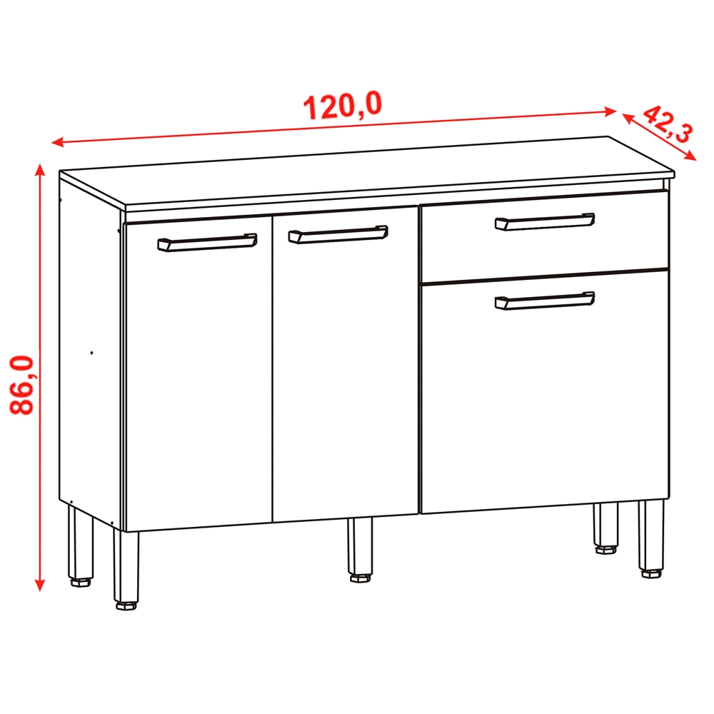 Balcao Com Tampo 120cm 2917 Freijo Supremo KTP