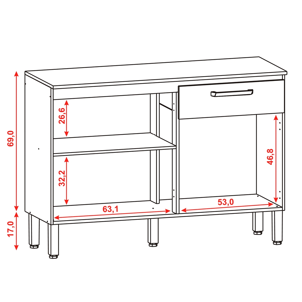 Balcao Com Tampo 120cm 2917 Freijo Supremo KTP