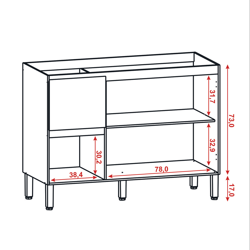Balcao Com Tampo 120cm 3PT 2GAV 3022ART Vanilla Vanilla KTP
