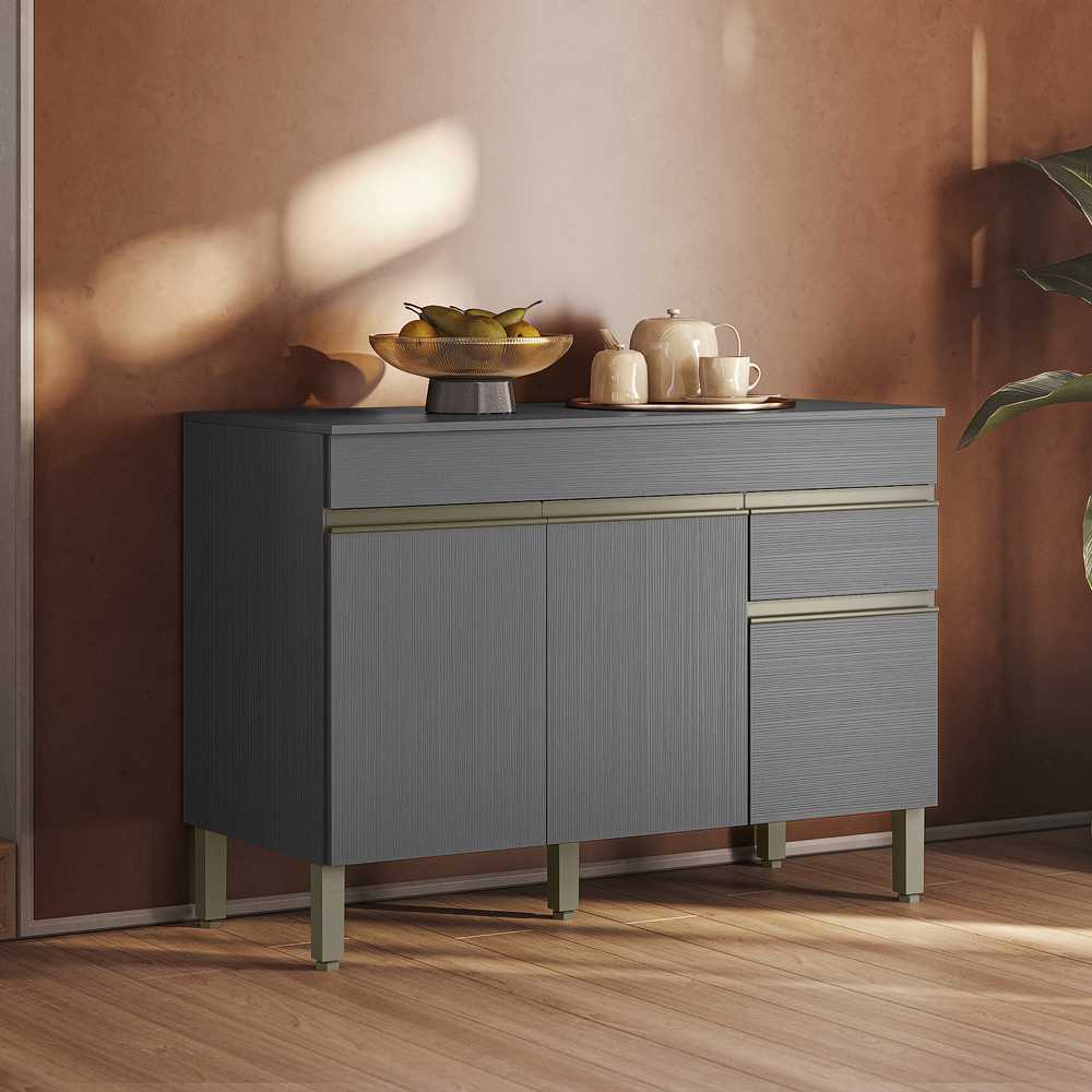 Balcao Com Tampo 3 Portas 1 Gaveta 120 cm Line Gris KTP