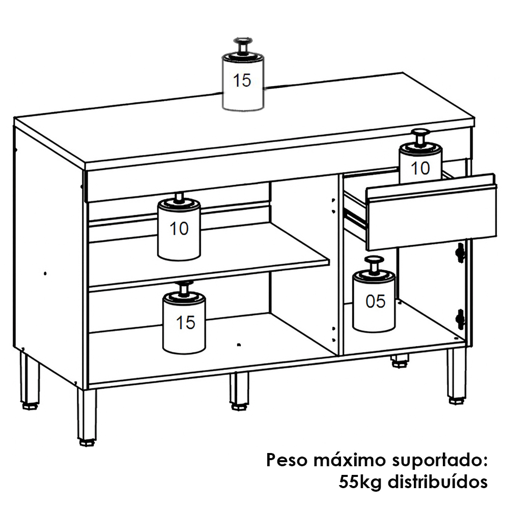 Balcao Com Tampo 3 Portas 1 Gaveta 120 cm Line Supremo KTP