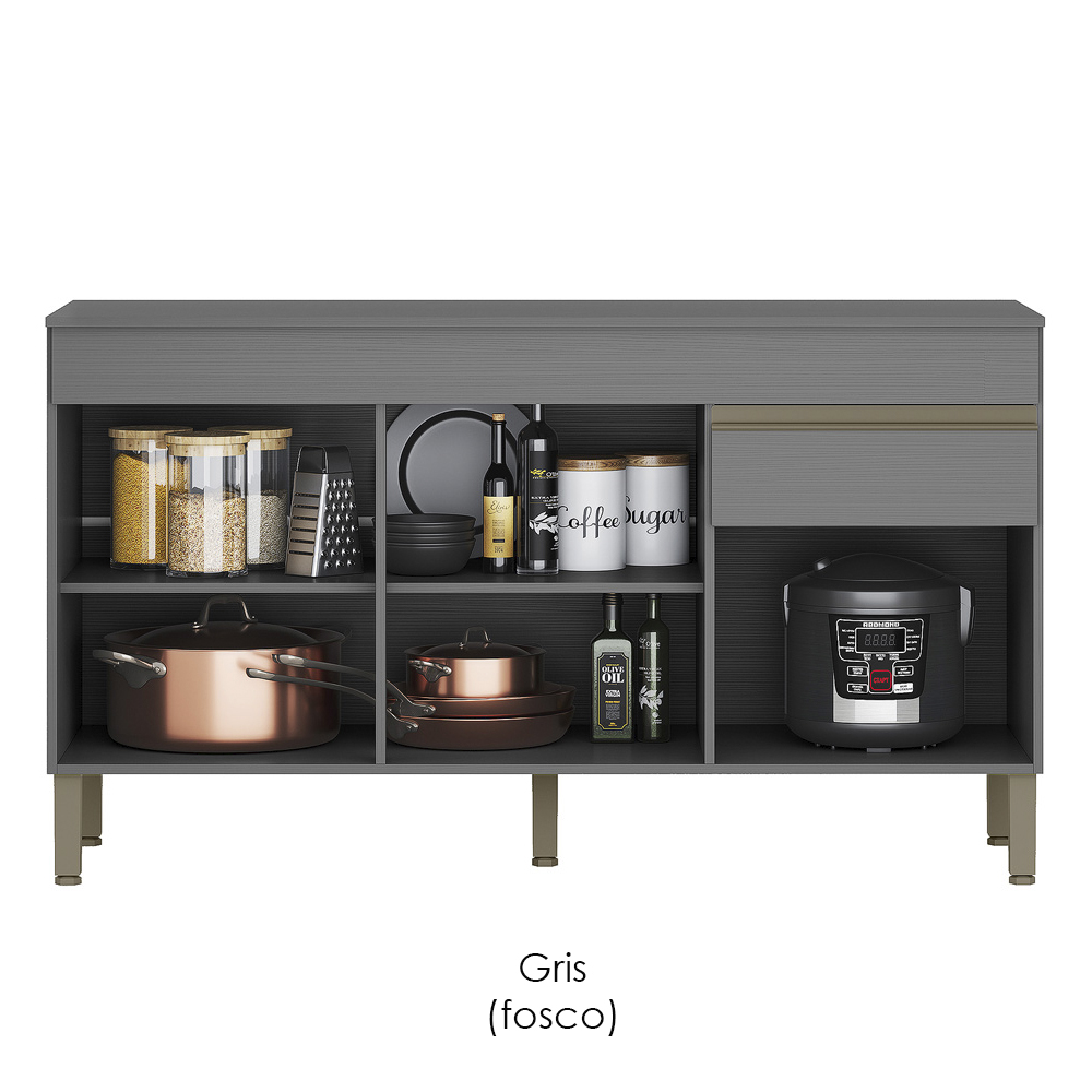 Balcao Com Tampo 3 Portas 1 Gaveta 150 cm Line Gris KTP