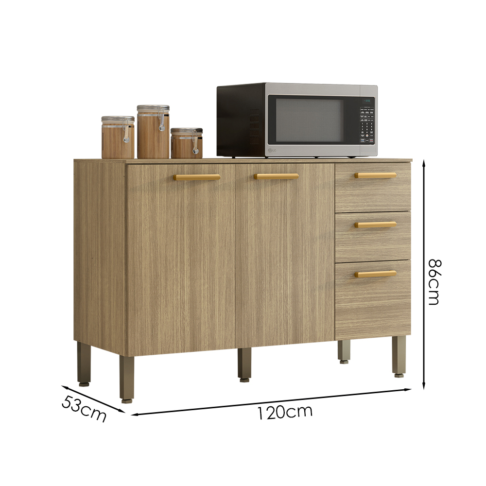 Balcao Com Tampo 3 Portas 2 Gavetas 120 cm Urbane Freijo KTP