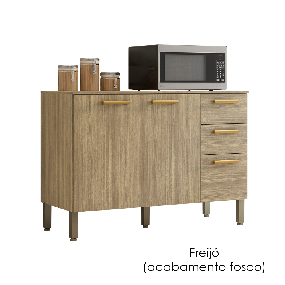 Balcao Com Tampo 3 Portas 2 Gavetas 120 cm Urbane Freijo KTP
