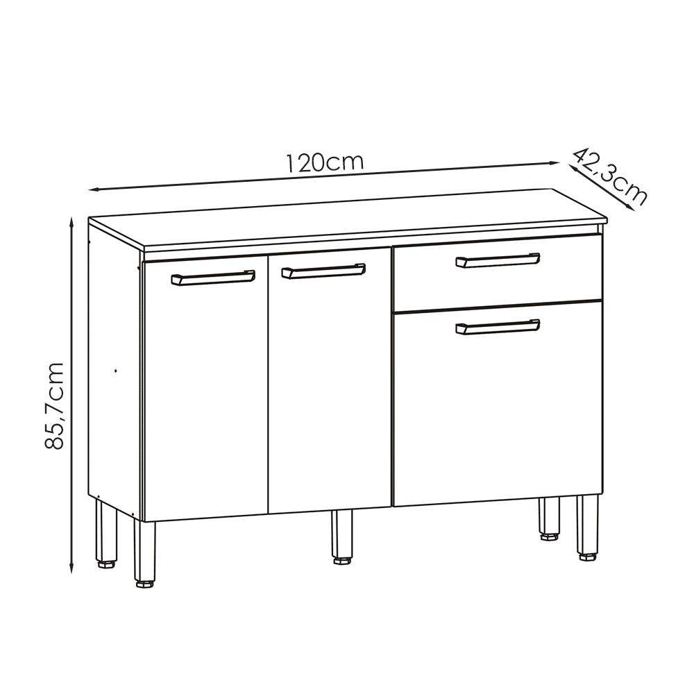 Balcao Com Tampo 3P 1G 120 cm Versalhes Freijo Gris KTP