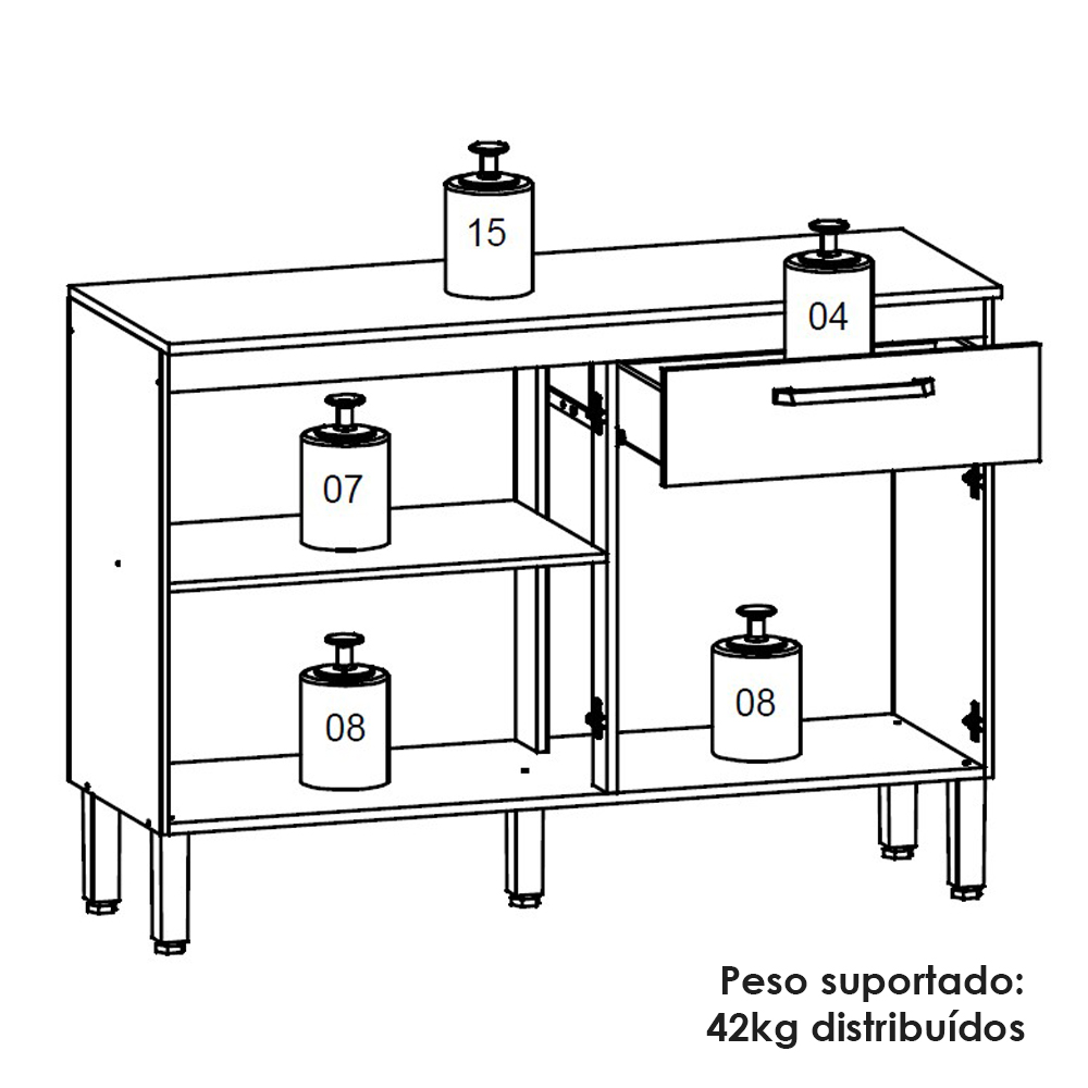 Balcao Com Tampo 3P 1G 120 cm Versalhes Freijo Gris KTP