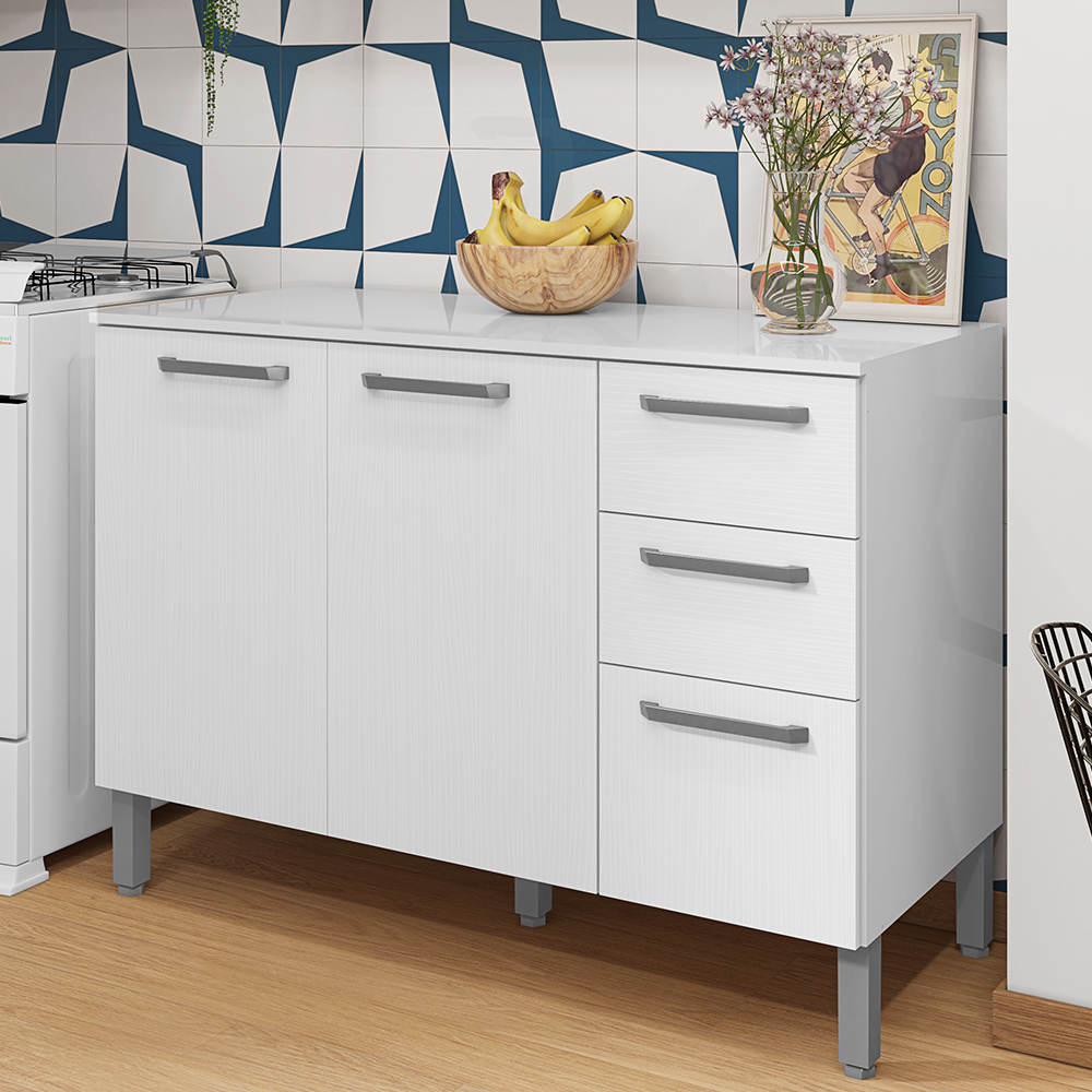 Balcao Com Tampo 3P 2G 120 cm Mad Versalhes Branco Supremo KTP