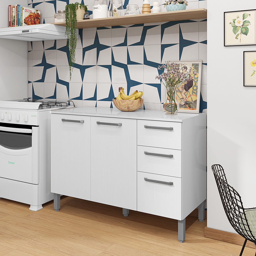 Balcao Com Tampo 3P 2G 120 cm Mad Versalhes Branco Supremo KTP