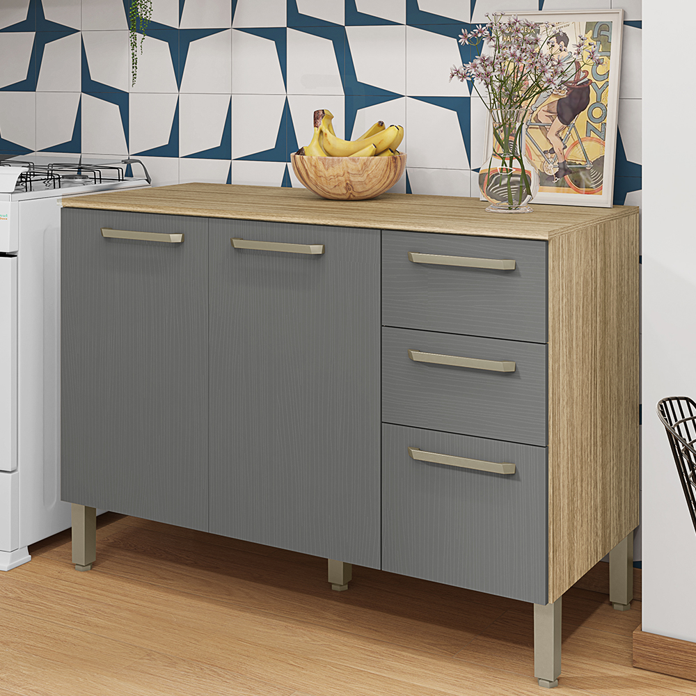 Balcao Com Tampo 3P 2G 120 cm Mad Versalhes Freijo Gris KTP