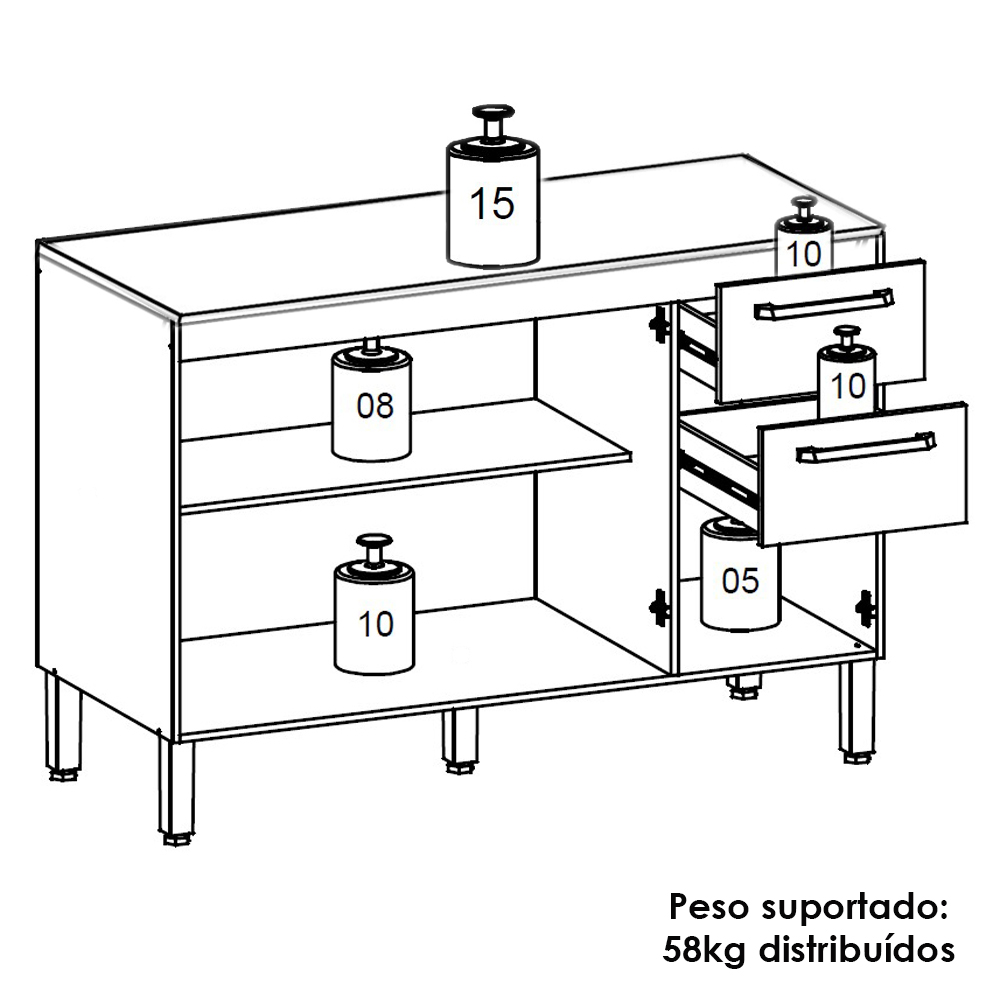 Balcao Com Tampo 3P 2G 120 cm Mad Versalhes Freijo Gris KTP