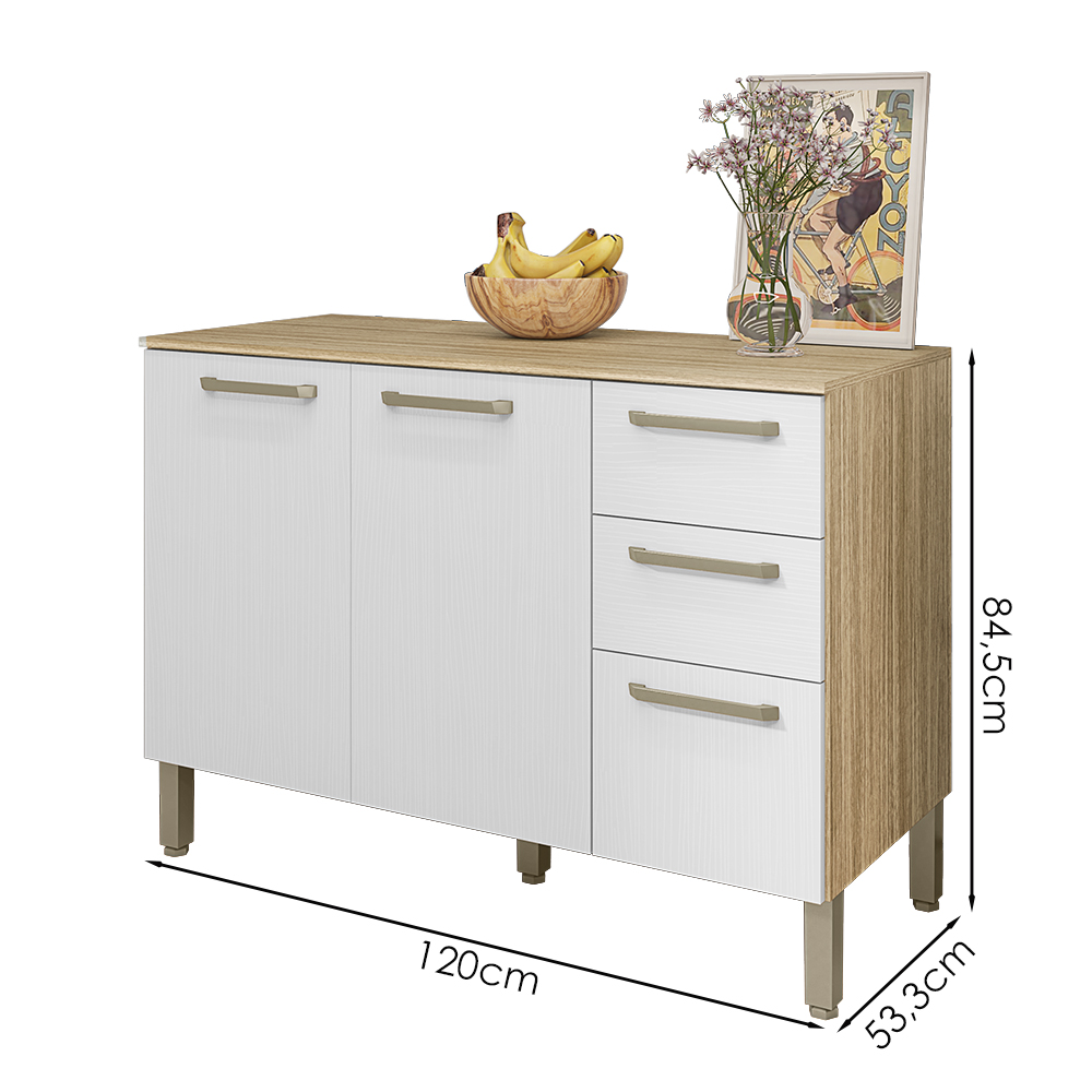 Balcao Com Tampo 3P 2G 120 cm Mad Versalhes Freijo Supremo KTP