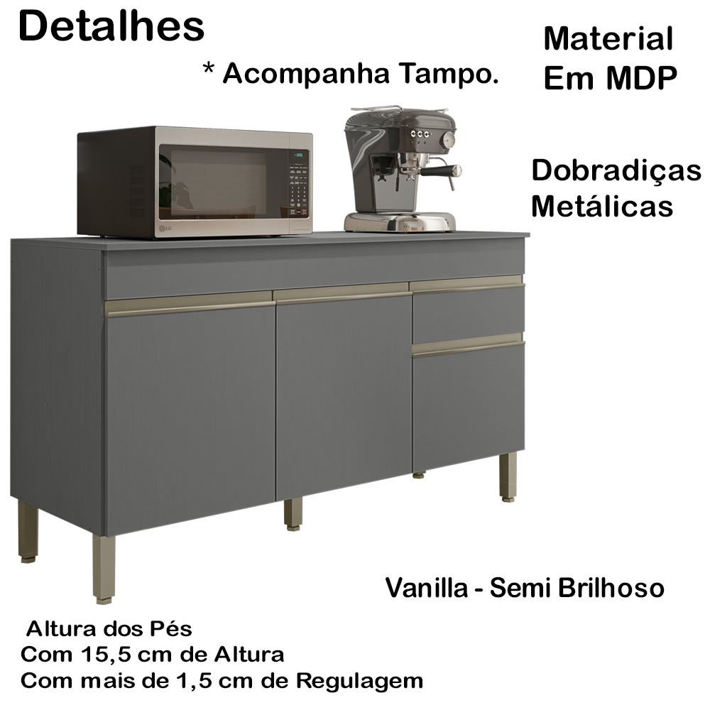 Balcao Com Tampo 3PT 150cm 2954 Gris Gris KTP
