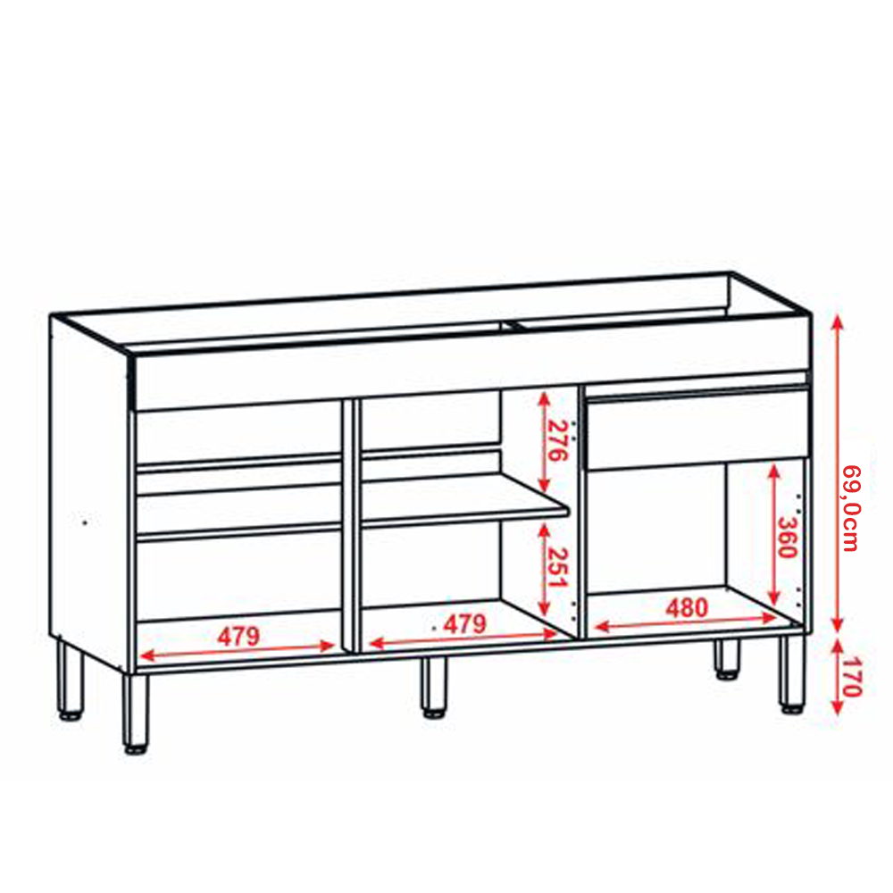 Balcao Com Tampo 3PT 150cm 2954 Gris Gris KTP