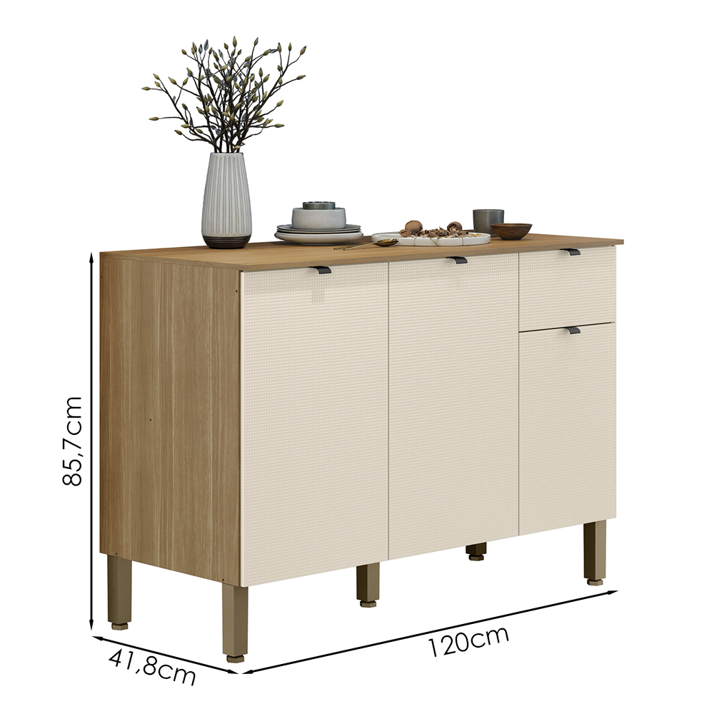 Balcao Cozinha 120 cm MDF Vert Plus Freijo Soft KTP