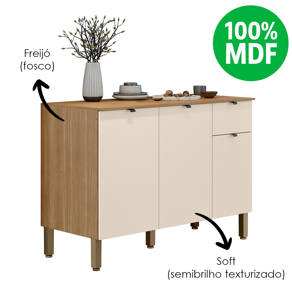 Balcao Cozinha 120 cm MDF Vert Plus Freijo Soft KTP