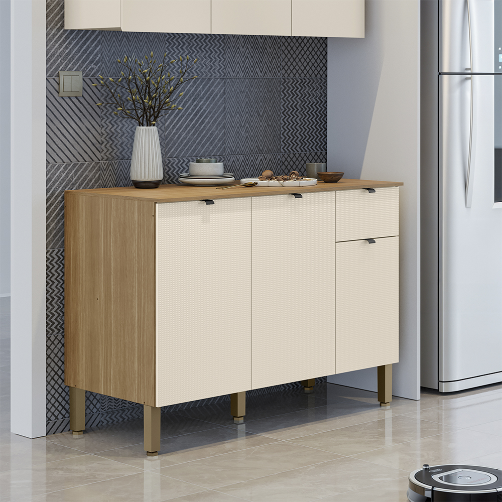 Balcao Cozinha 120 cm MDF Vert Plus Freijo Soft KTP