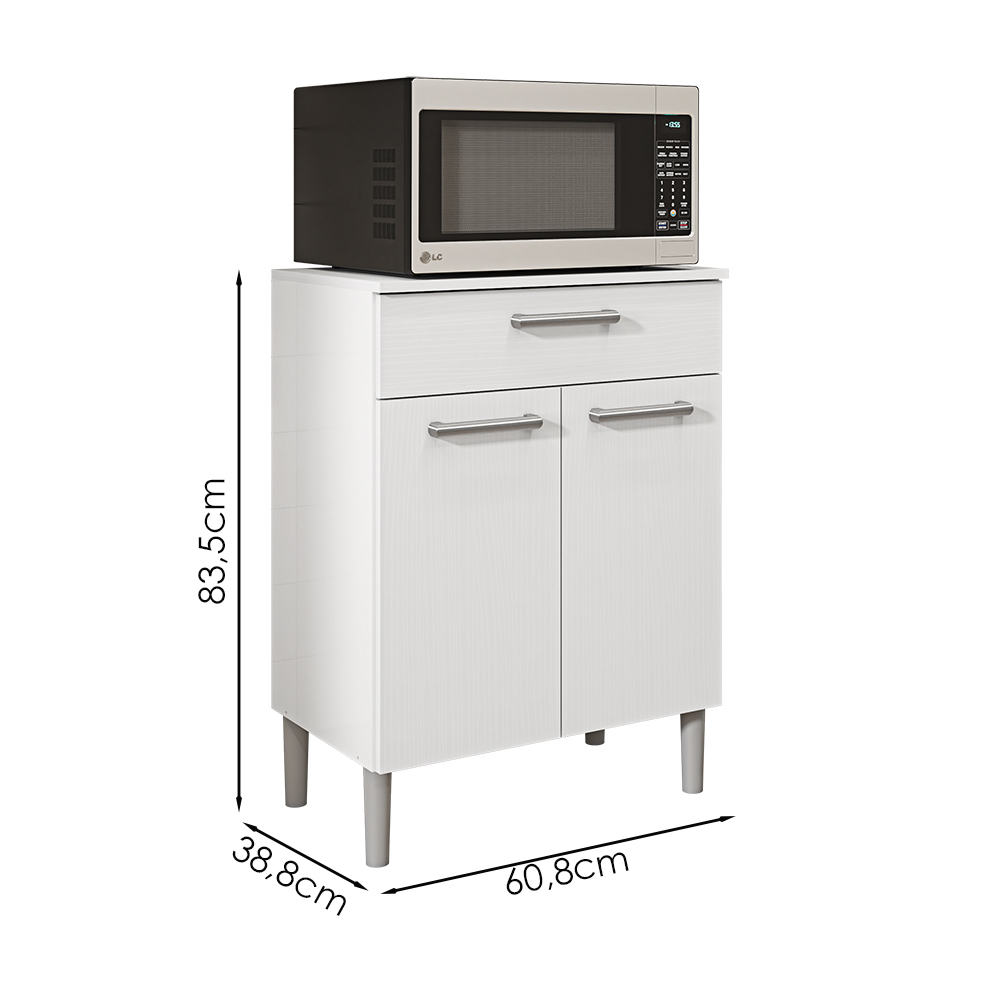 Balcao Multiuso Para Microondas 84X61 cm Diamante Branco Supremo KTP