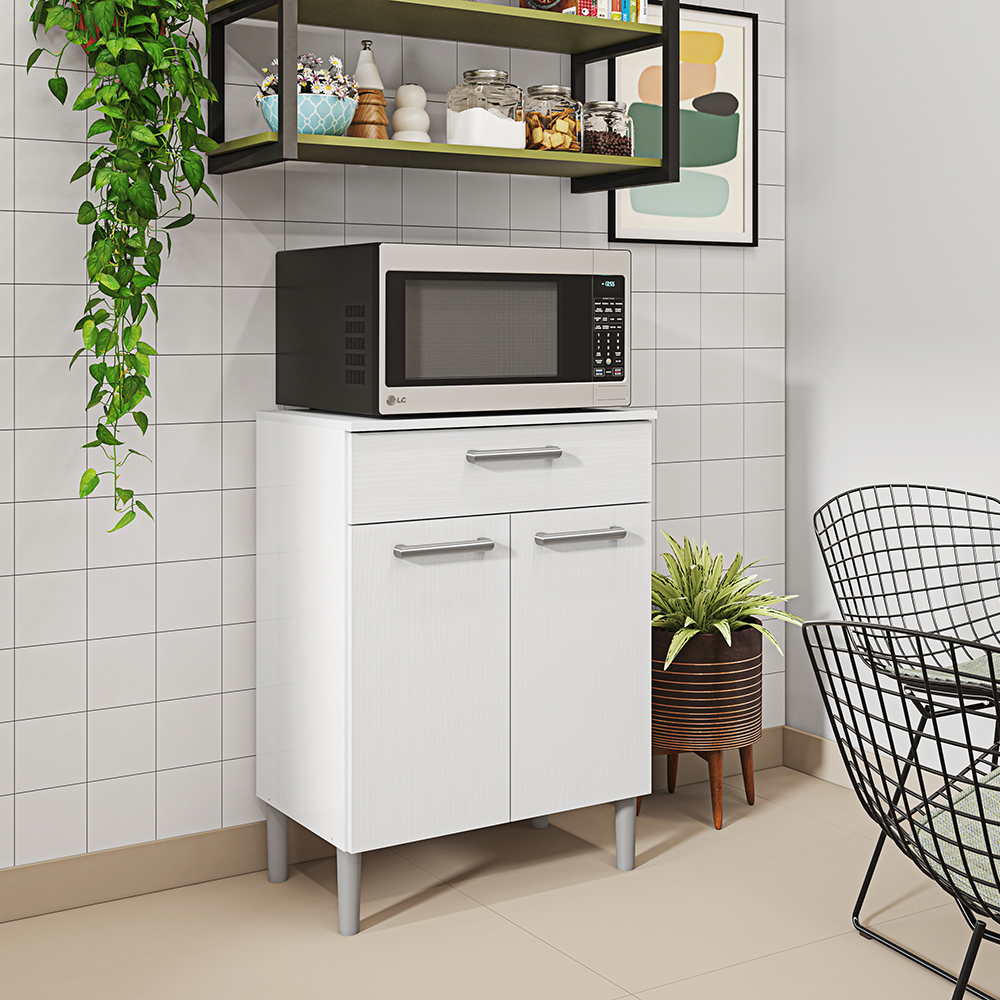 Balcao Multiuso Para Microondas 84X61 cm Diamante Branco Supremo KTP