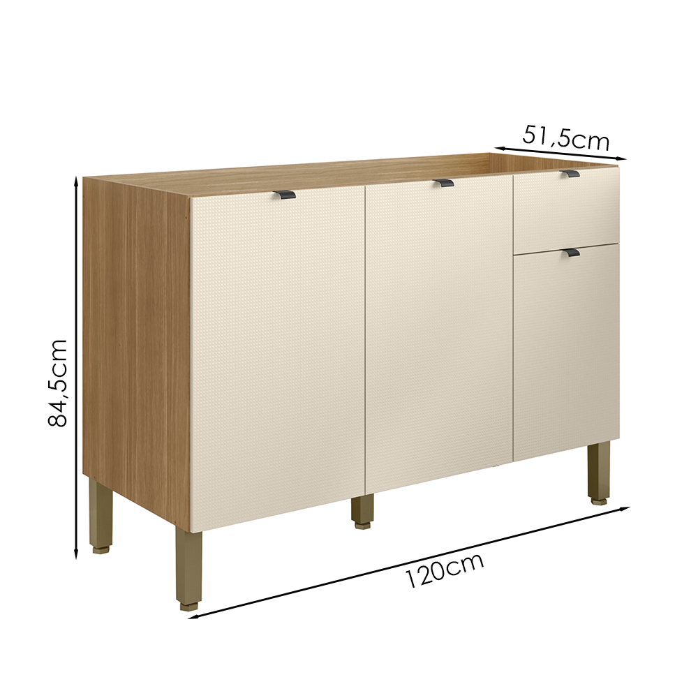 Balcao Para Pia 120 cm MDF Vert Plus Freijo Soft KTP