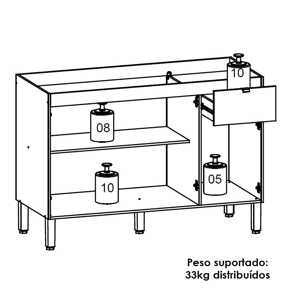 Balcao Para Pia 120 cm MDF Vert Plus Freijo Soft KTP