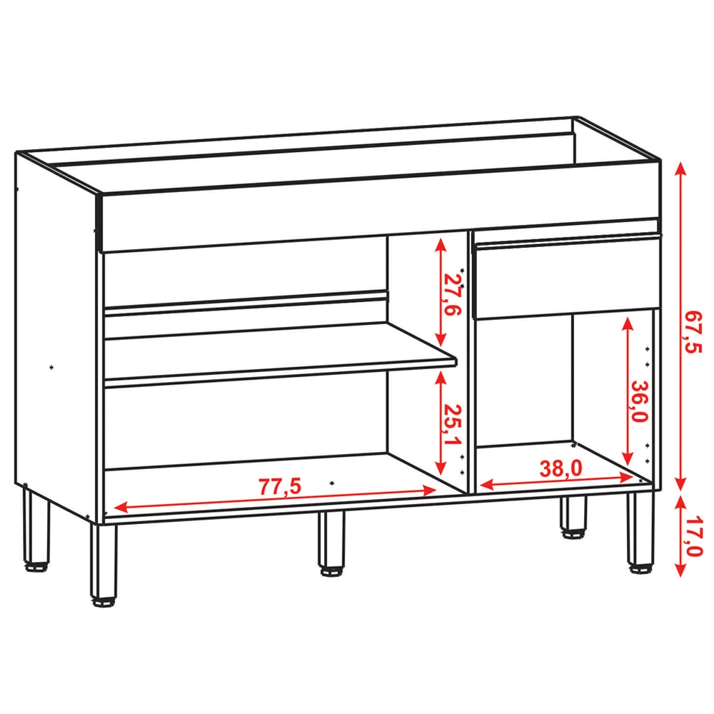 Balcao Para Pia 120cm 3 Portas 2960 Vanilla KTP