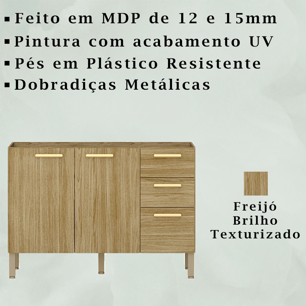 Balcao Para Pia 120cm 3 Portas 2973 Freijo KTP
