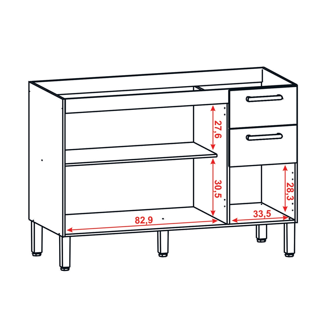 Balcao Para Pia 120cm 3 Portas 2973 Freijo KTP