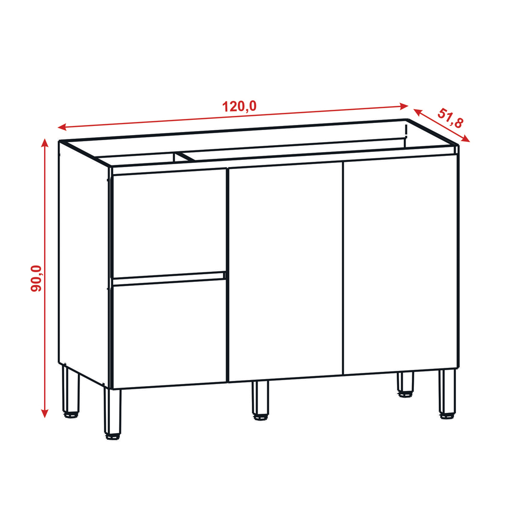 Balcao Para Pia 120cm 3PT 2GAV 3017ART Branco Artico KTP