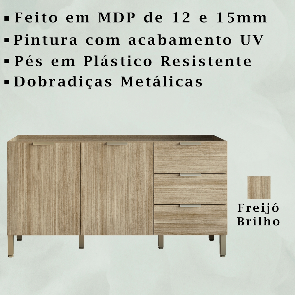Balcao Para Pia 160cm 2 Portas 2985 Freijo KTP