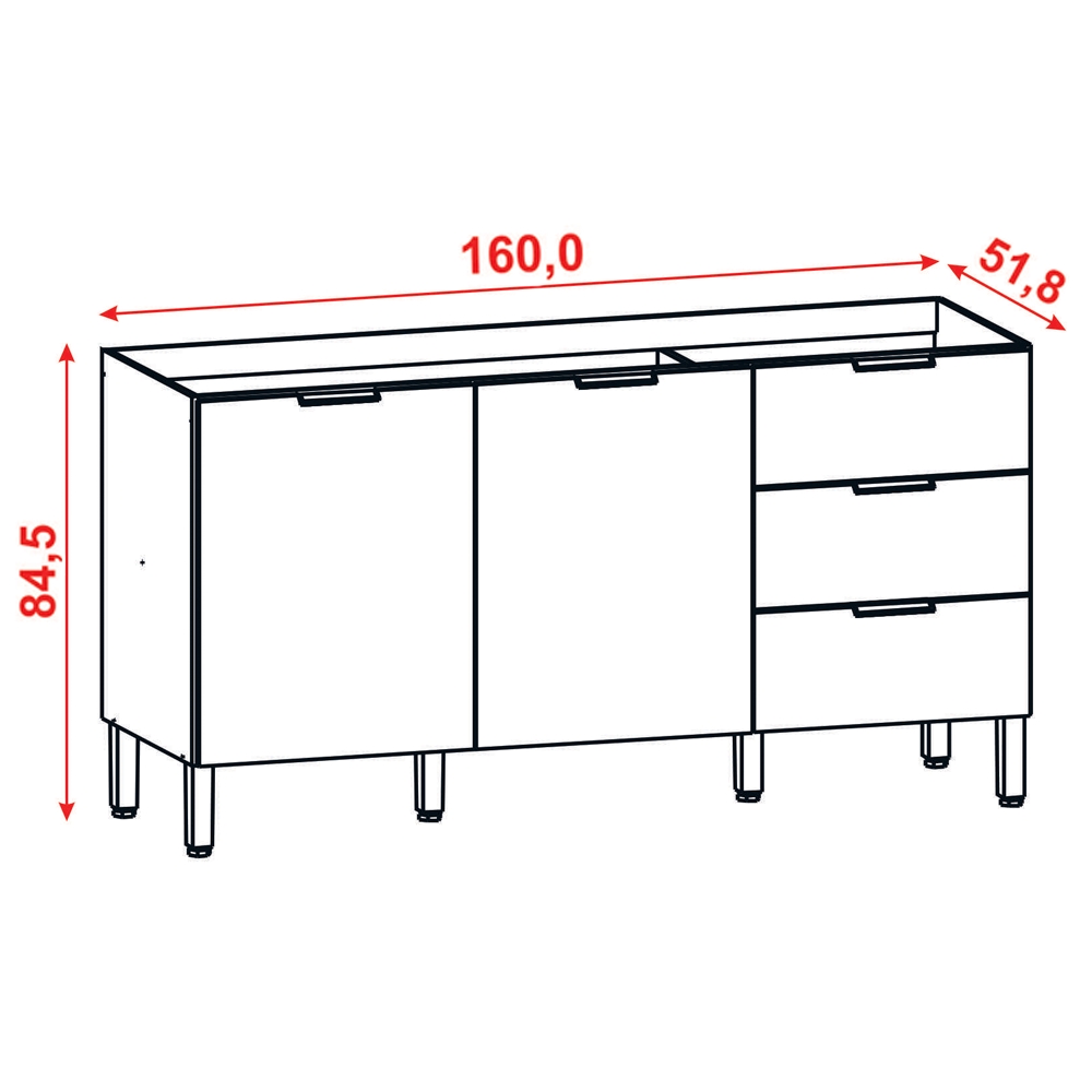 Balcao Para Pia 160cm 2 Portas 2985 Freijo KTP