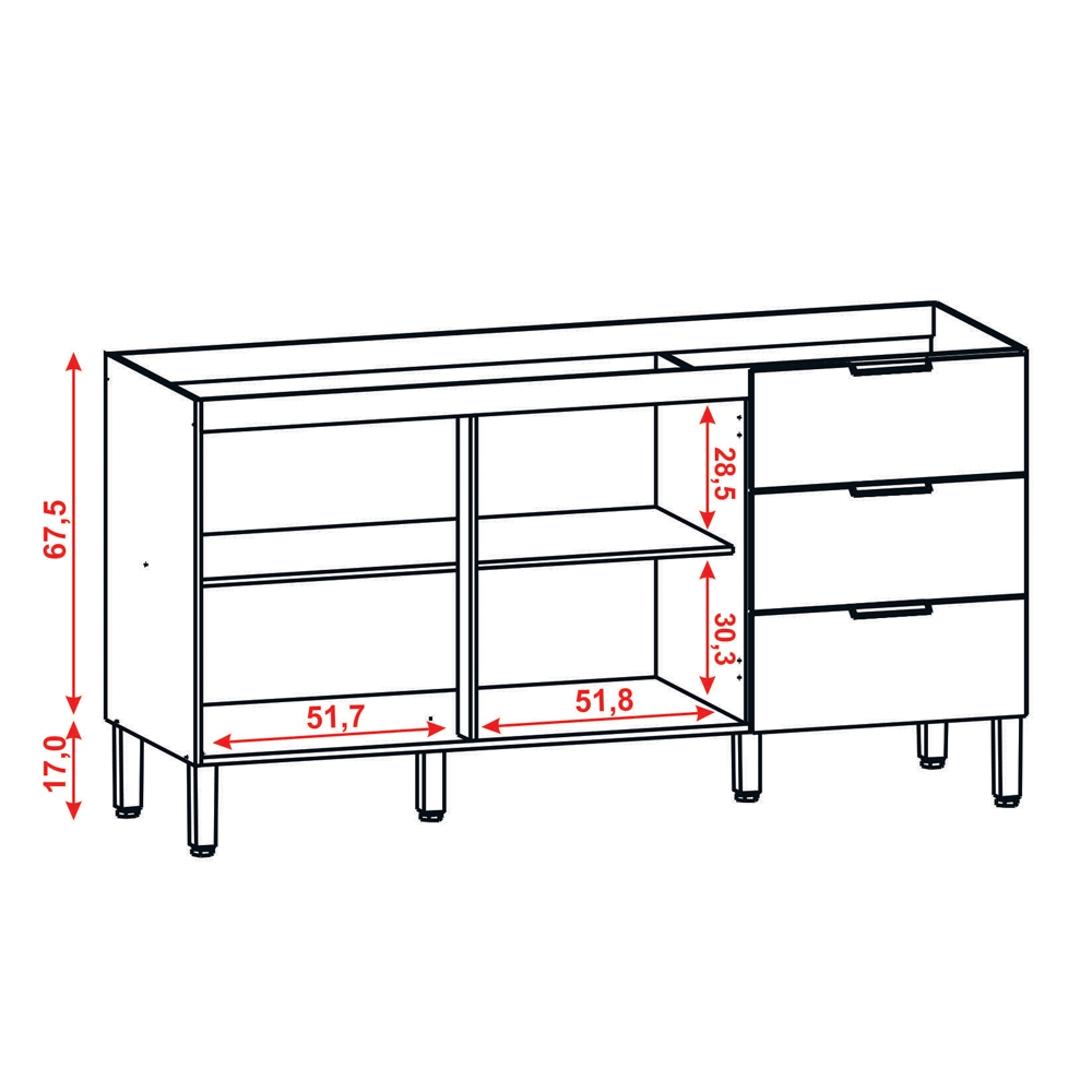 Balcao Para Pia 160cm 2 Portas 2985 Freijo KTP