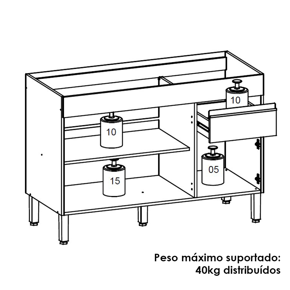 Balcao Para Pia 3 Portas 1 Gaveta 120 cm Line Supremo KTP
