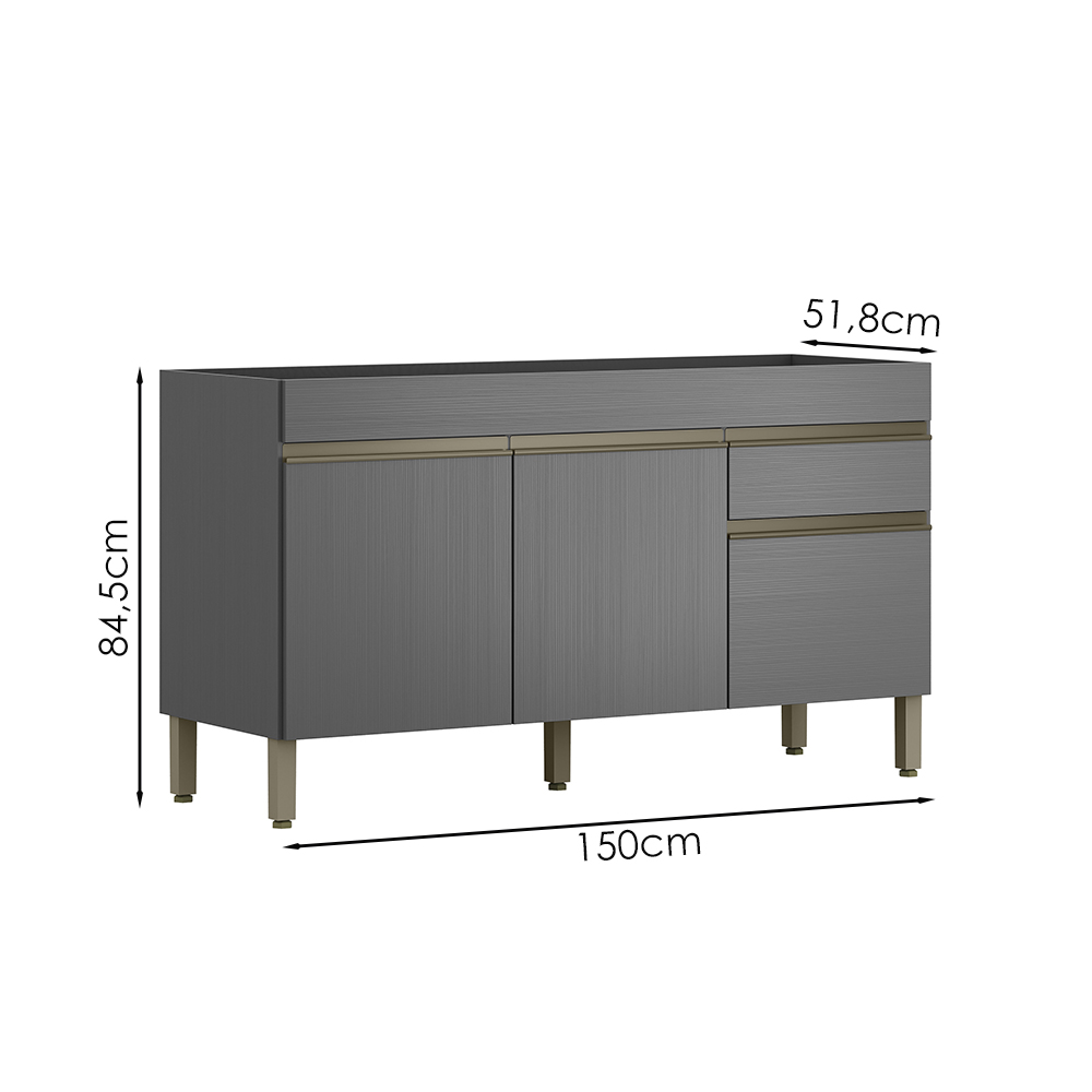 Balcao Para Pia 3 Portas 1 Gaveta 150 cm Line Gris KTP