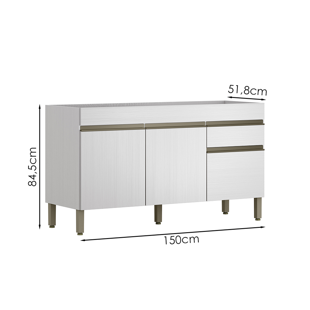 Balcao Para Pia 3 Portas 1 Gaveta 150 cm Line Supremo KTP