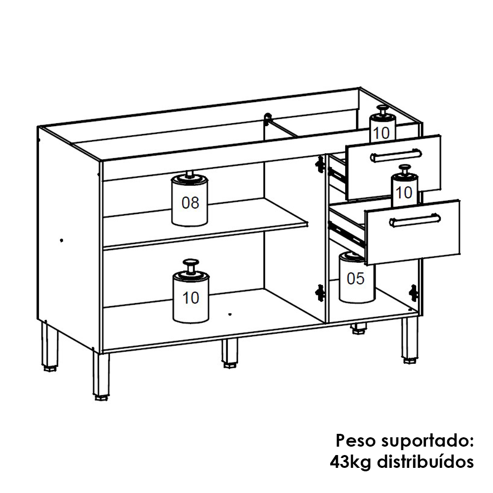 Balcao Para Pia 3 Portas 2 Gavetas 120 cm Urbane Freijo KTP