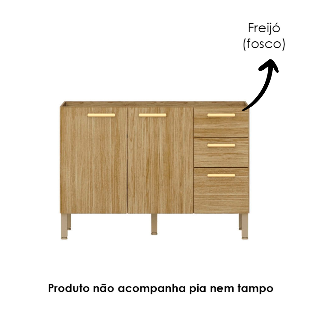 Balcao Para Pia 3 Portas 2 Gavetas 120 cm Urbane Freijo KTP