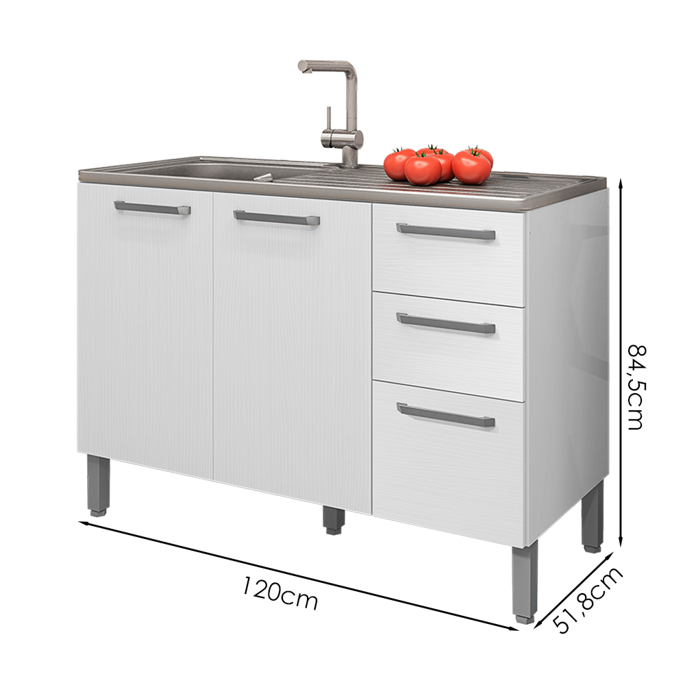 Balcao Para Pia 3P 2G 120 cm Mad Versalhes Branco Supremo KTP