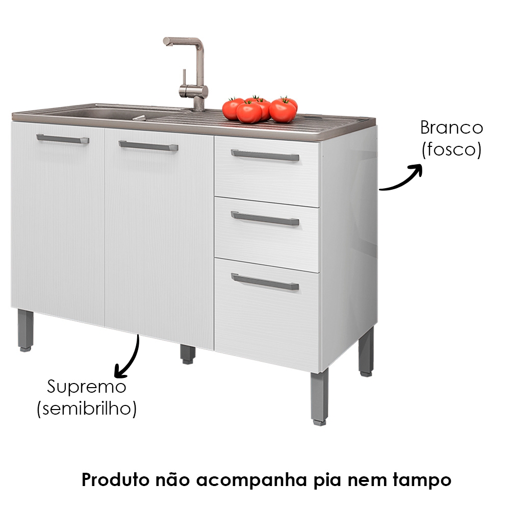 Balcao Para Pia 3P 2G 120 cm Mad Versalhes Branco Supremo KTP