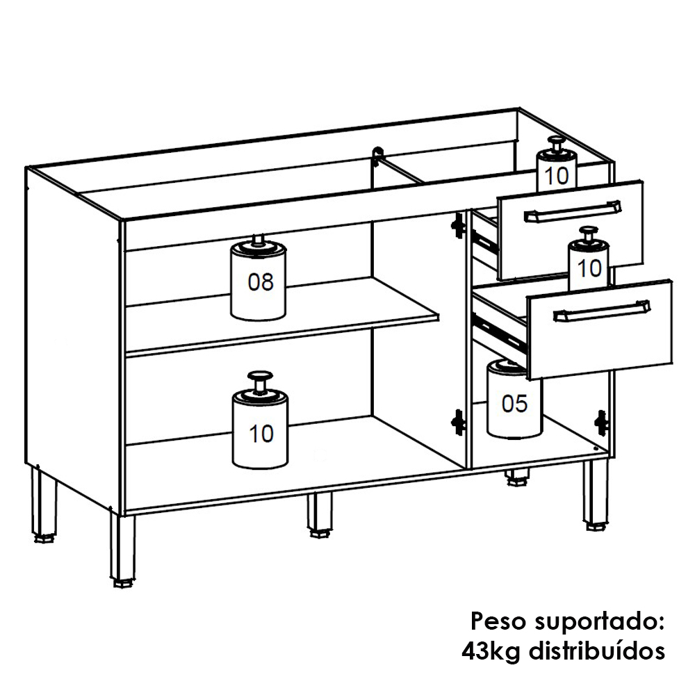 Balcao Para Pia 3P 2G 120 cm Mad Versalhes Branco Supremo KTP
