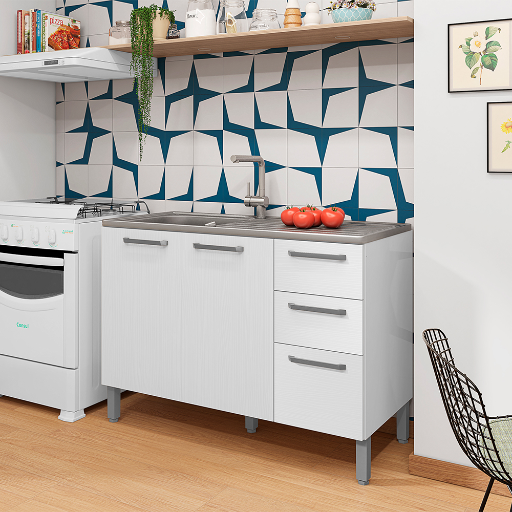 Balcao Para Pia 3P 2G 120 cm Mad Versalhes Branco Supremo KTP
