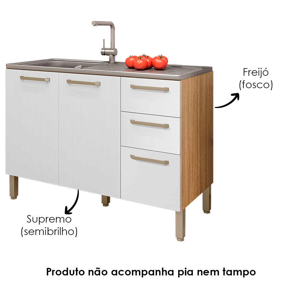 Balcao Para Pia 3P 2G 120 cm Mad Versalhes Freijo Supremo KTP