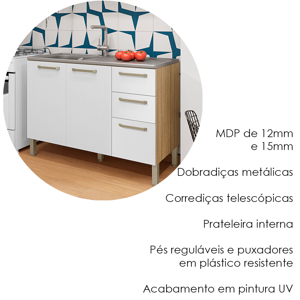 Balcao Para Pia 3P 2G 120 cm Mad Versalhes Freijo Supremo KTP