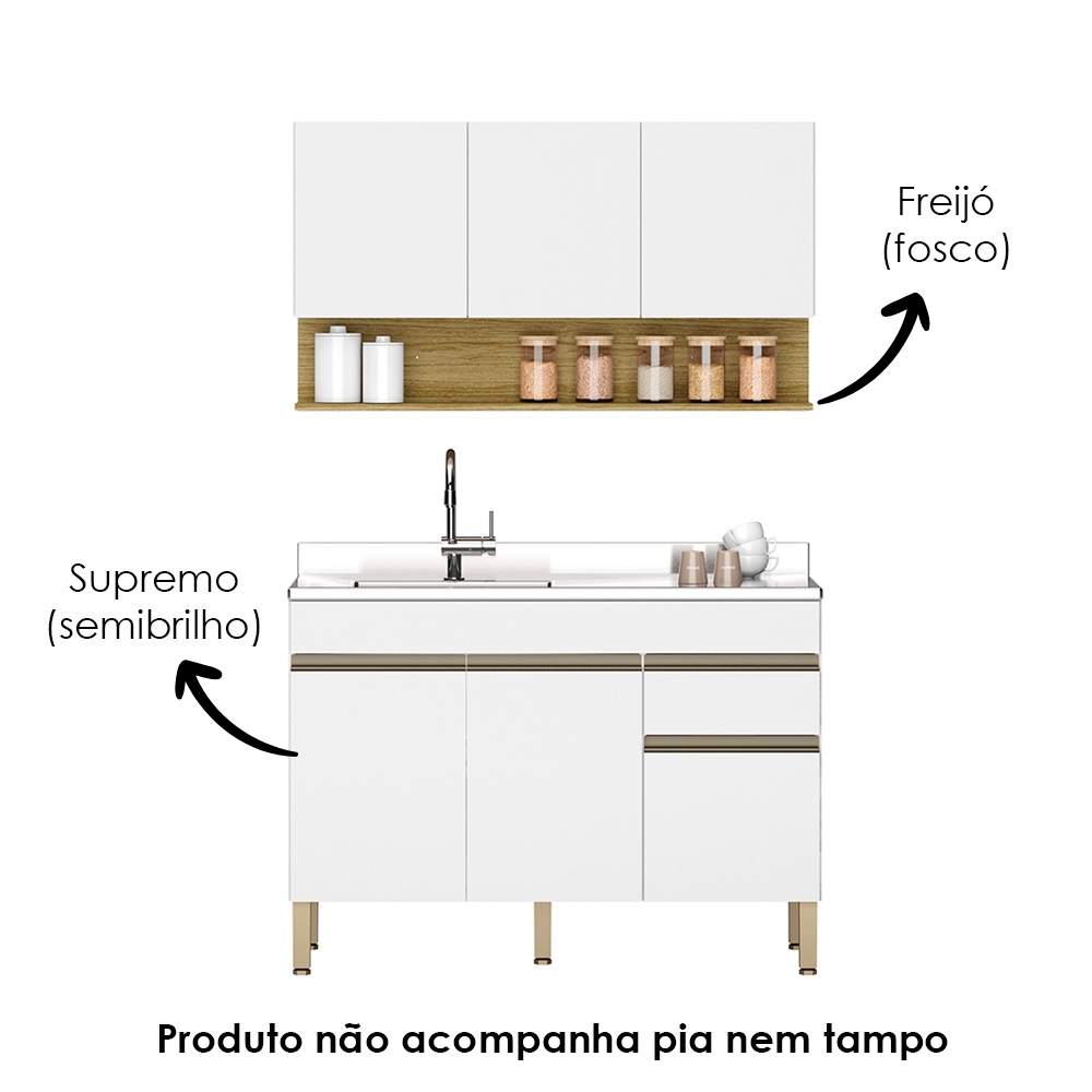 Balcao Para Pia e Armario Aereo 120 cm Line Supremo Cp Freijo KTP