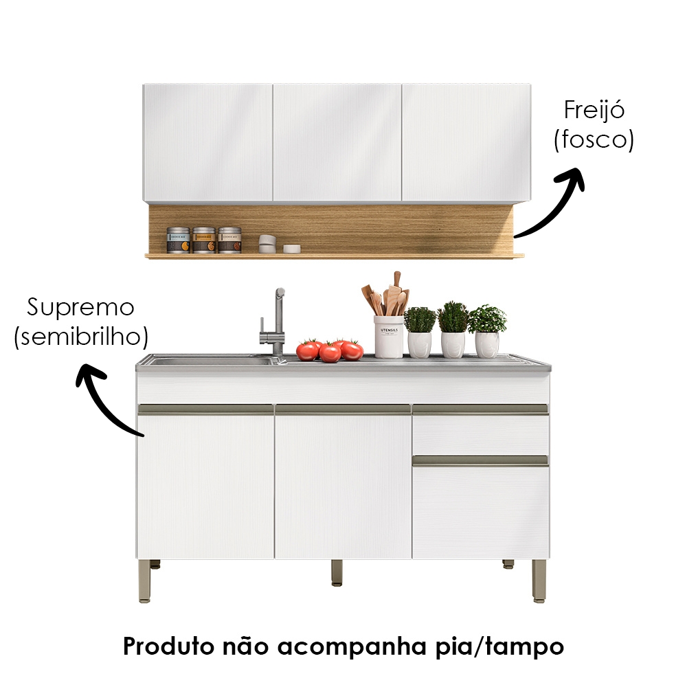 Balcao Para Pia e Armario Aereo 150 cm Line Supremo Cp Freijo KTP