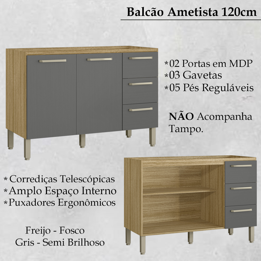 Balcao Sem Tampo 120cm 754AM Freijo Gris KTP
