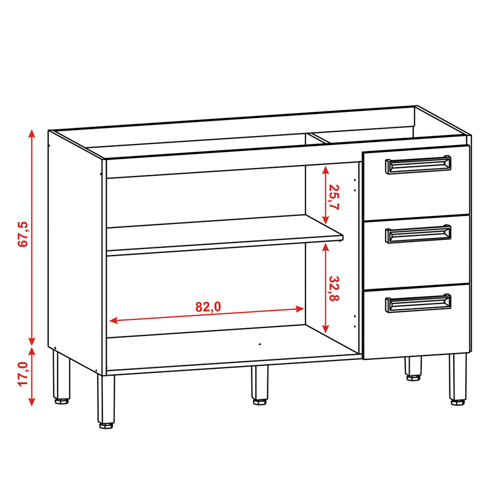 Balcao Sem Tampo 120cm 754AM Freijo Gris KTP