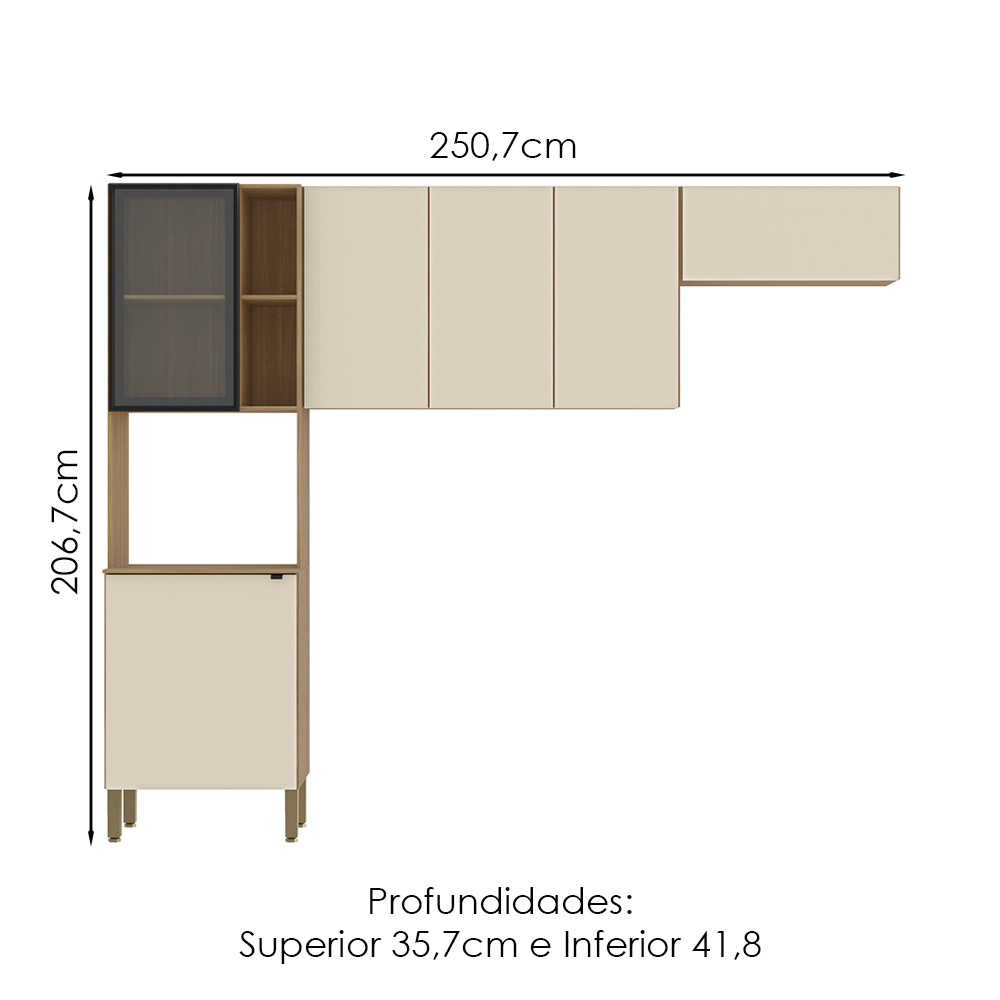 Cozinha 3 Pecas 251 cm MDF Vert Plus Freijo Soft ABS Pto KTP