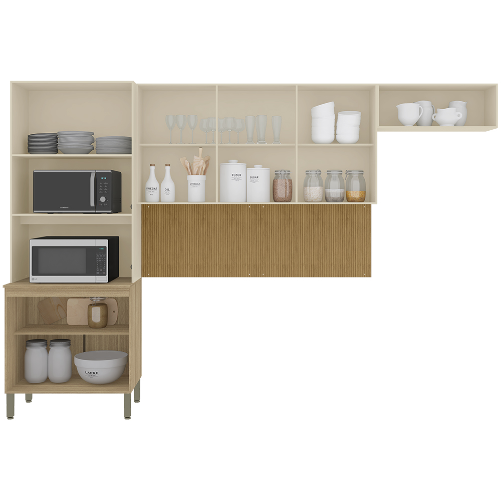 Cozinha 3 Pecas Glam 320 cm Freijo Vanilla Cp Ripado Freijo KTP