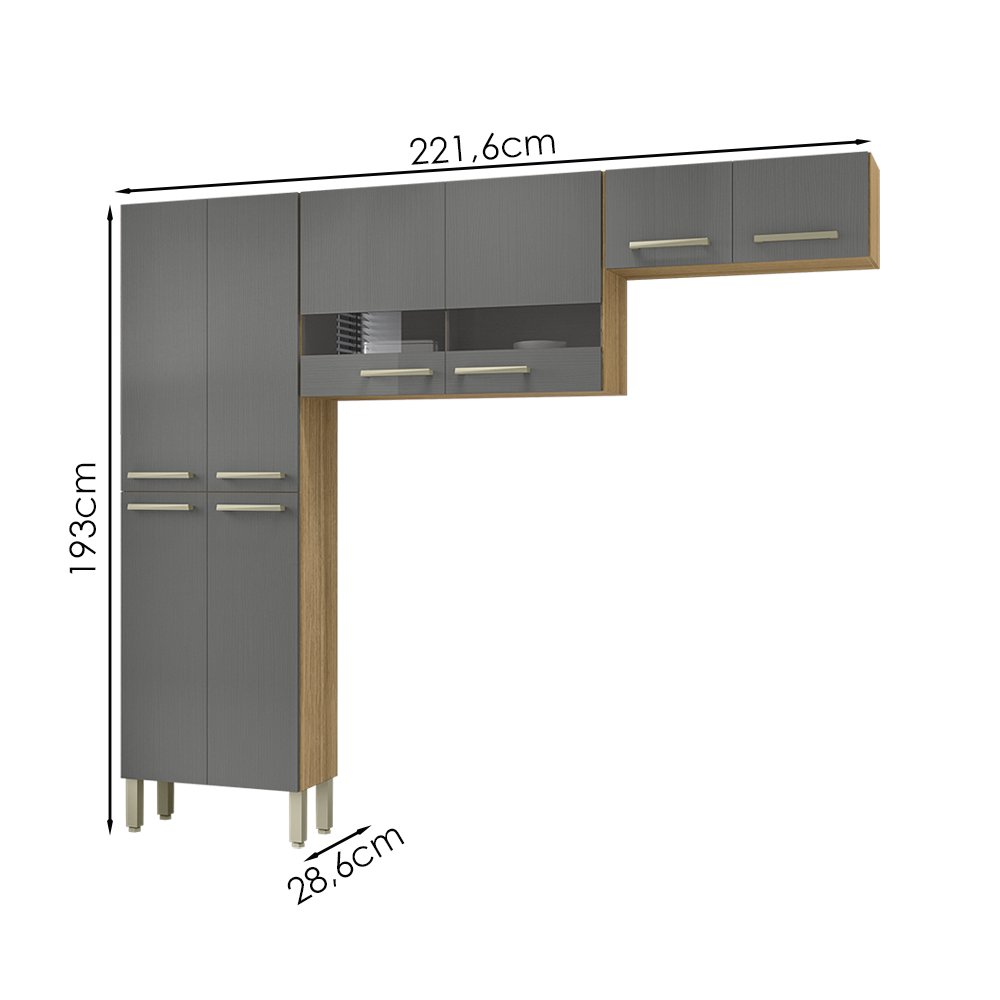 Cozinha 3 Pecas Nala 222 cm Freijo Gris KTP