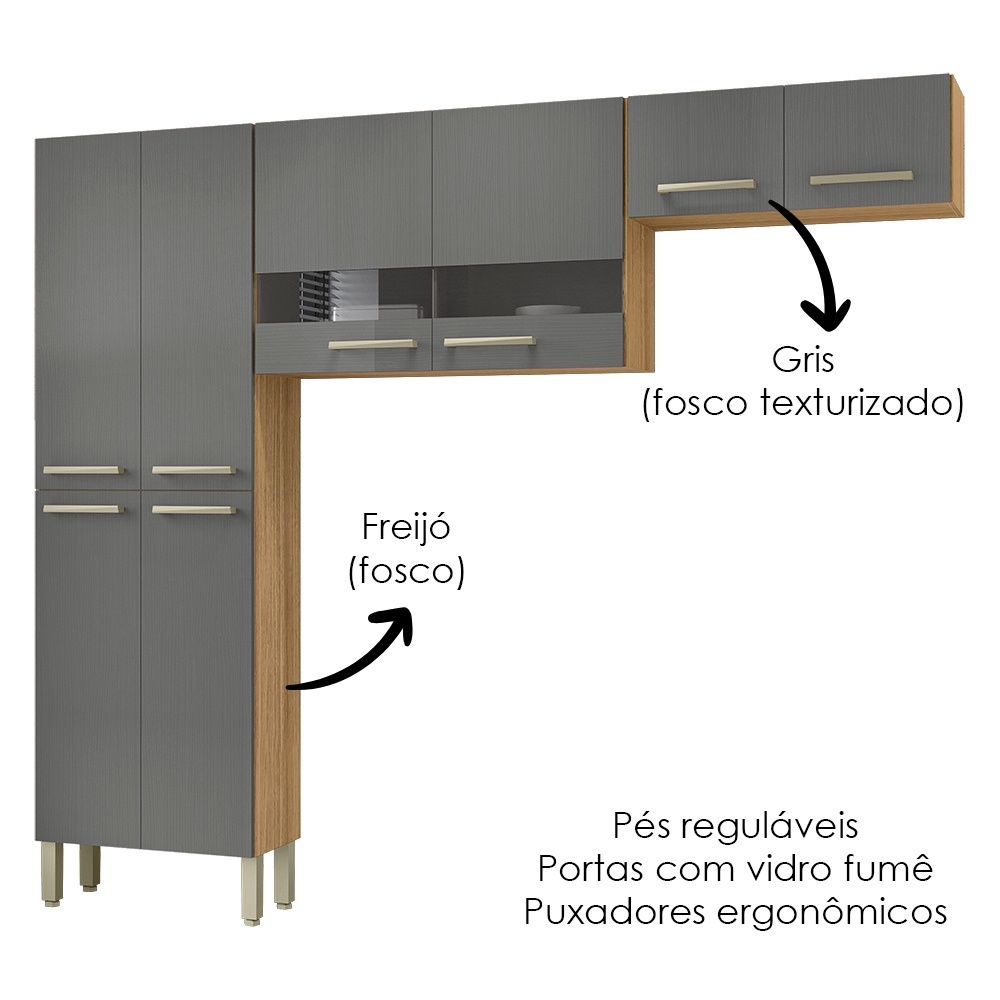 Cozinha 3 Pecas Nala 222 cm Freijo Gris KTP